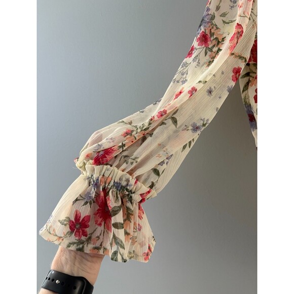 Venus Floral Blouse Size 2 Oversize Lace Flounce Sleeve Milkmaid Prairie (M) - Picture 3 of 16